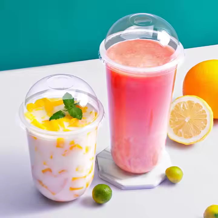 Customized Disposable PET Plastic Cups Clear U-Shaped Lid For Takeaway Cold Drinks Ice Coffee Lemon Juice Bubble Tea Vodka Milk