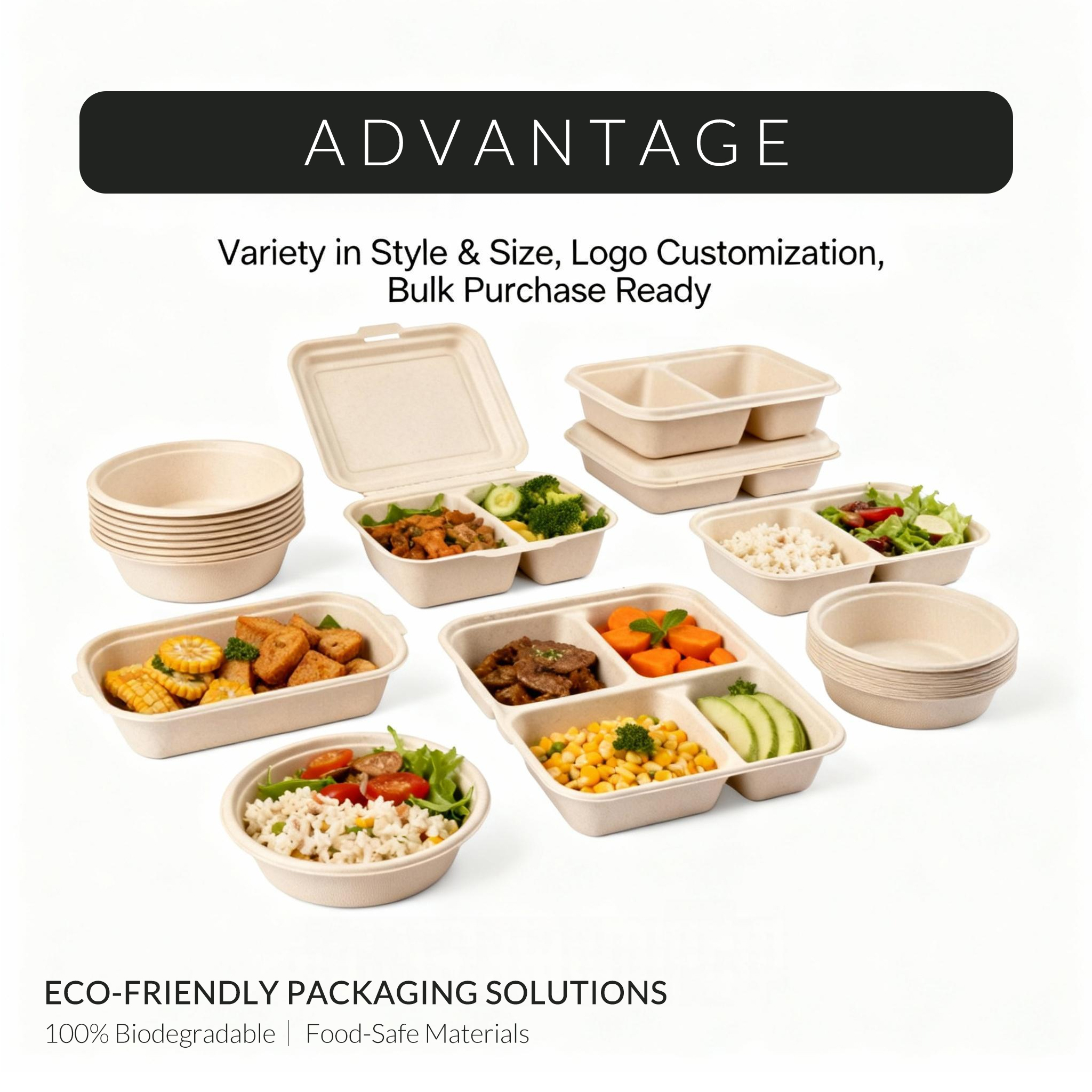 Factory Direct 100% Compostable Biodegradable Corn Starch Disposable Food Container Set Custom Design Leak Proof Microwave Safe