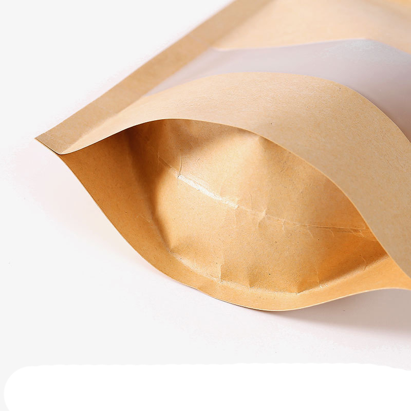 Kraft Paper Stand up Pouch With Window Reclosable Ziplock Food Packaging Bag for Nuts Coffee Tea Snack