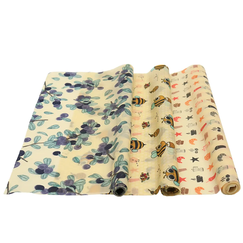 Eco Friendly Soy Wax Vegan Beeswax Food Wrap Reusable Custom Printed Organic Bees Wax Wraps 33*100cm Beeswax Food Wrap Rolls