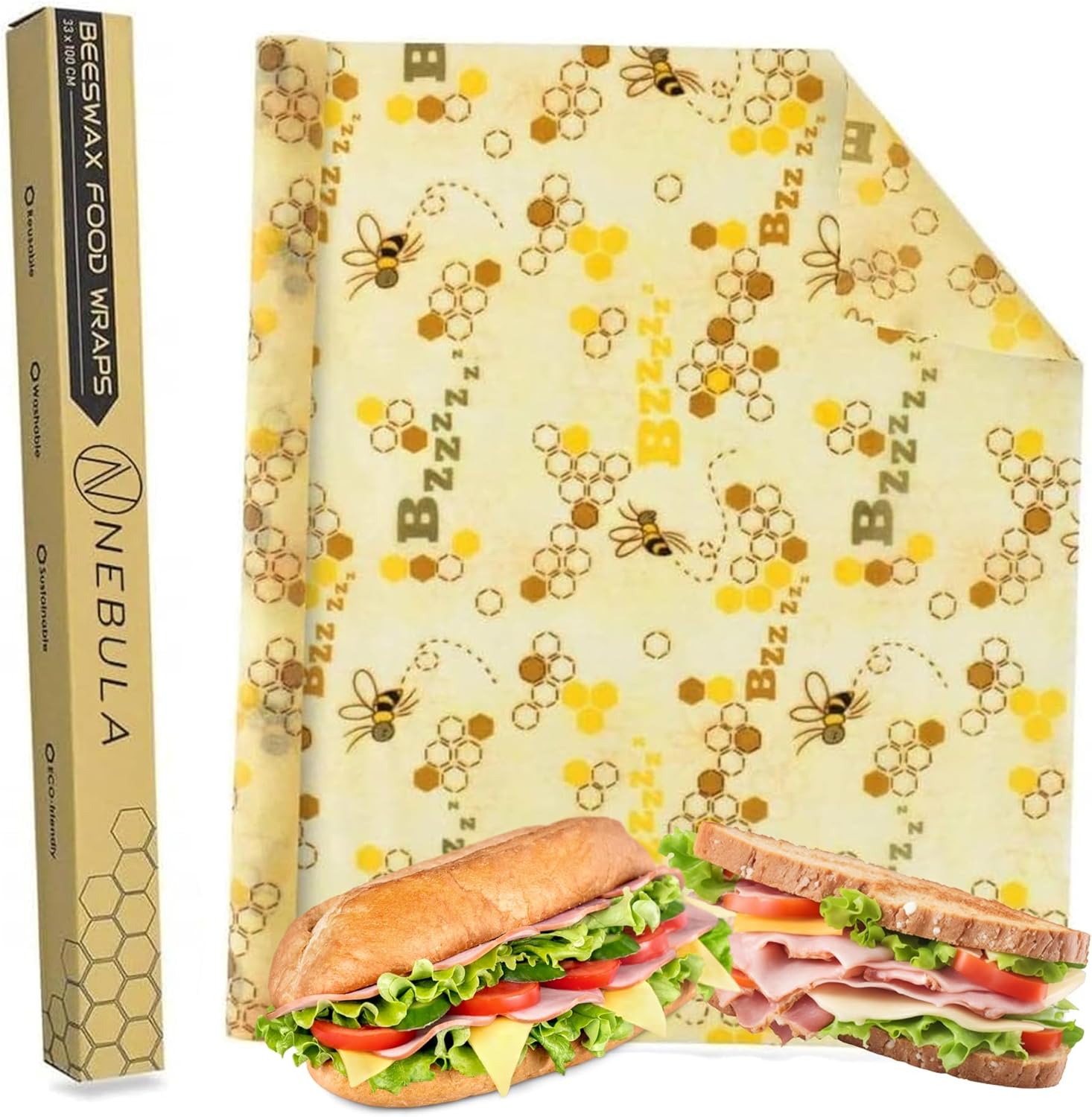 Organic Beeswax Food Wrap 1m Roll Sustainable for Snacks Washable Sheets for Kitchen Pantry Refrigerator