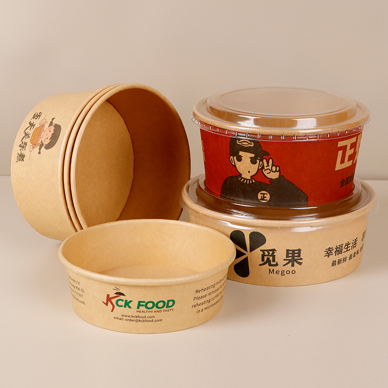 Disposable Packaging Round Paper Bowl Customization Food Grade Take Away Craft White Salad Paper Bowl With Lid