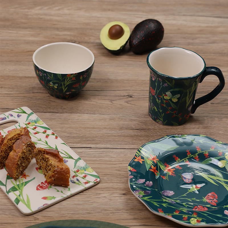 Hot Selling Round Household Noodle Creative Fruit Salad Dessert New Design Plant Pattern Bowl