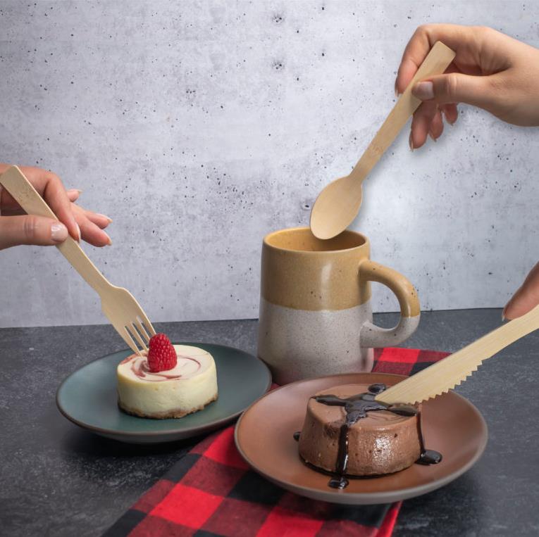 Biodegradable Natural Bamboo Handle Cutlery Disposable Cutlery Set With Bag Compostable Eco-Friendly