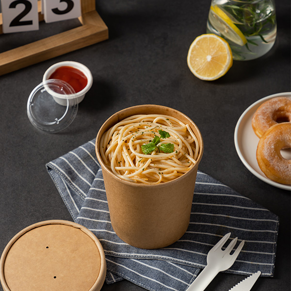 Custom Print Eco-Friendly Disposable Kraft Paper Lunch Bowls 24oz Lid Biodegradable Compostable Microwave Safe For Soup Salad