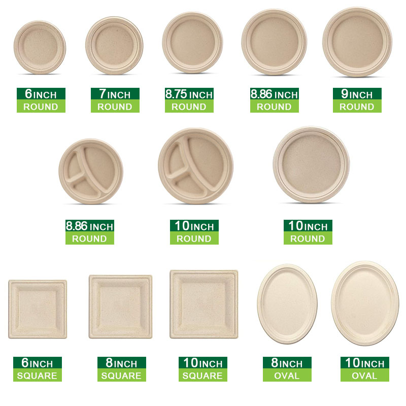 9inch Compostable Sugarcane Paper Plates Disposable Bagasse Plate Custom Biodegradable Plate PFAS-Free Made in Cambodia DutyFree