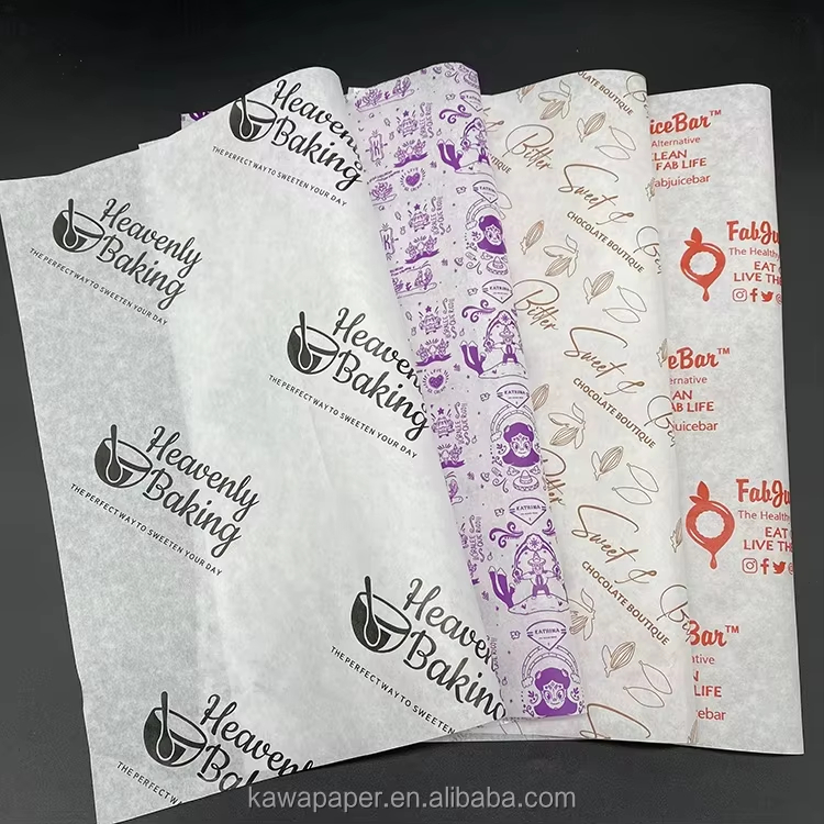 Custom Printed Food Grade Greaseproof Paper Sheets for Restaurant Sandwich Burger Pizza Wrapping Packaging Waterproof Wax Paper