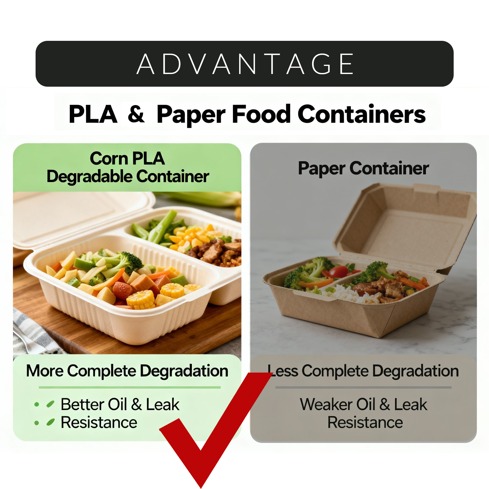 Disposable Biodegradable Corn Starch Leakproof Microwavable Rectangular Container Square Meal Box Compostable High Load Capacity