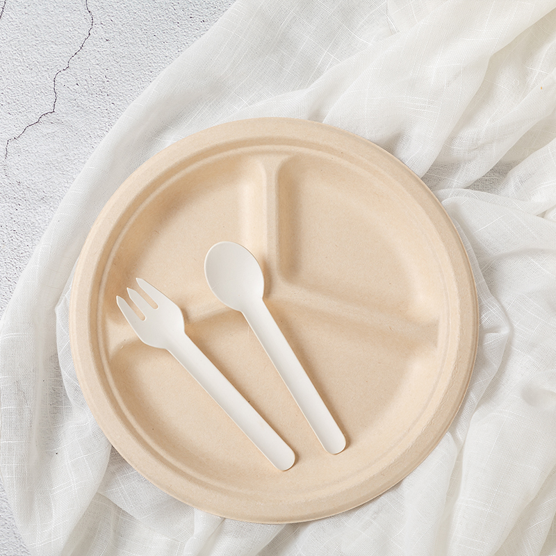 9 Inch White Plate Restaurant Plates Sugarcane Flat Bagasse Disposable Kraft Food Plate