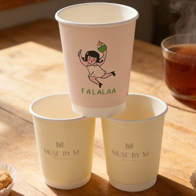 Biodegradable Double Wall Disposable Paper Cup Custom Logo Design Hot Drink Insulated Coffee Cup For Latte Boba Tea Cafe Shop