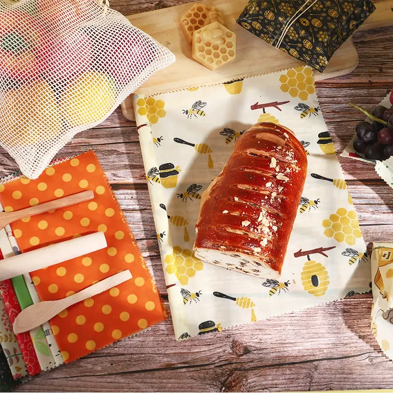 Eco Friendly Soy Wax Vegan Beeswax Food Wrap Reusable Custom Printed Organic Bees Wax Wraps 33*100cm Beeswax Food Wrap Rolls