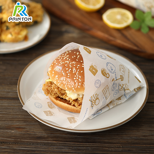 Customized Printed Brand and Size Food Grade Materials Greaseproof Paper Burger Wrapping Paper