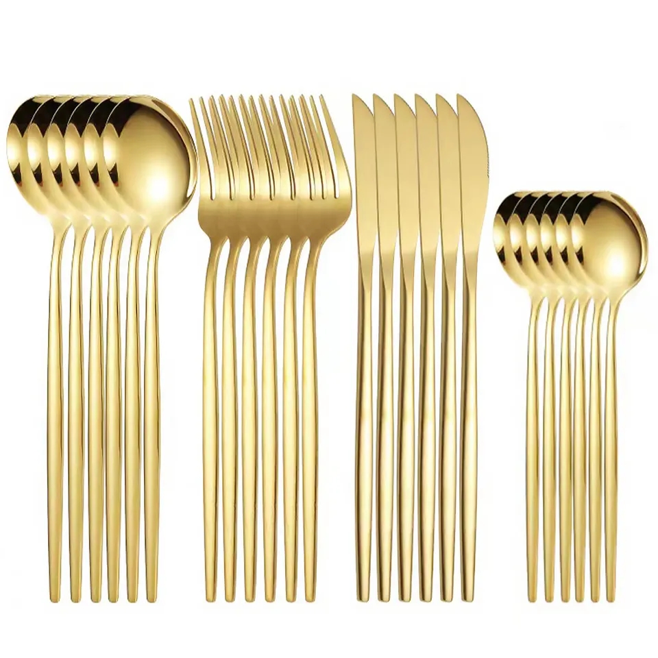 High Quality 4Pcs Portuguese Matte Polish Stainless Steel Flatware Set Gold Silverware For Wedding Events