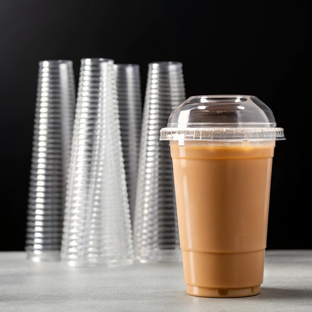Custom Clear Disposable PET PP PLA Cups with Embossed Lids for Iced Coffee Boba Smoothie Milkshake Juice Takeaway &amp; Bubble Tea