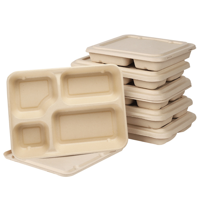 Biodigradable Disposable Folding Lunch Box With Tray 4 Compartment Plastic Container For Take Away Food Made In China