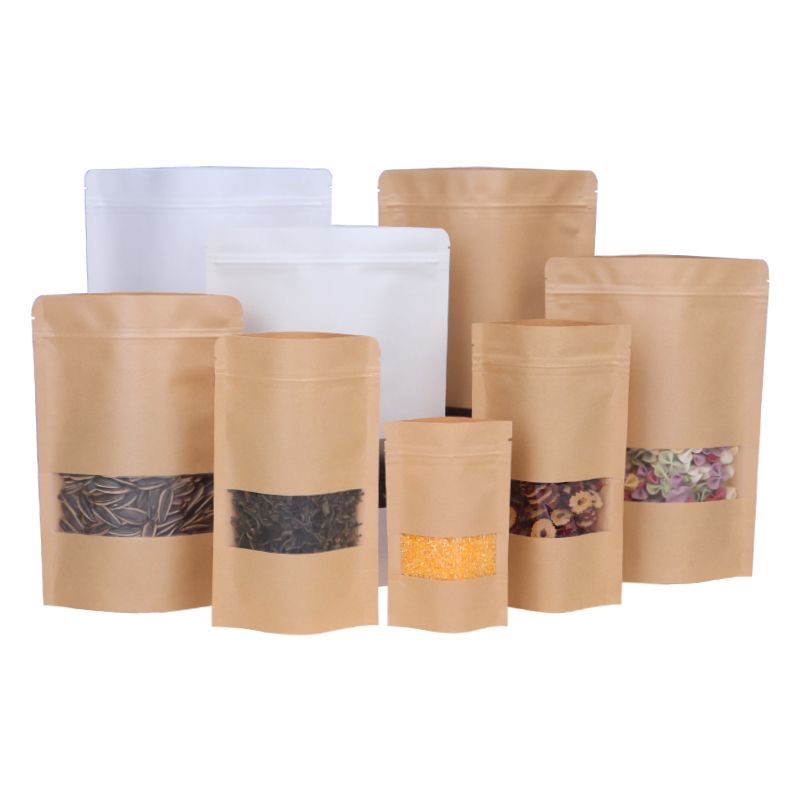 Commercial Bopp Kraft Pouch Stand Up Kraft Paper Food Packaging Food Kraft Paper Bag With Transparent Window