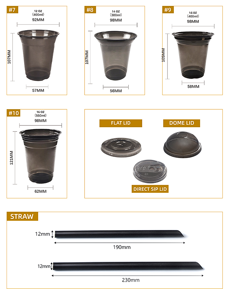 Eco-Friendly 12oz Disposable PET Plastic Cup Crystal Clear Single Wall Sip Lid for Cold Drink Packaging