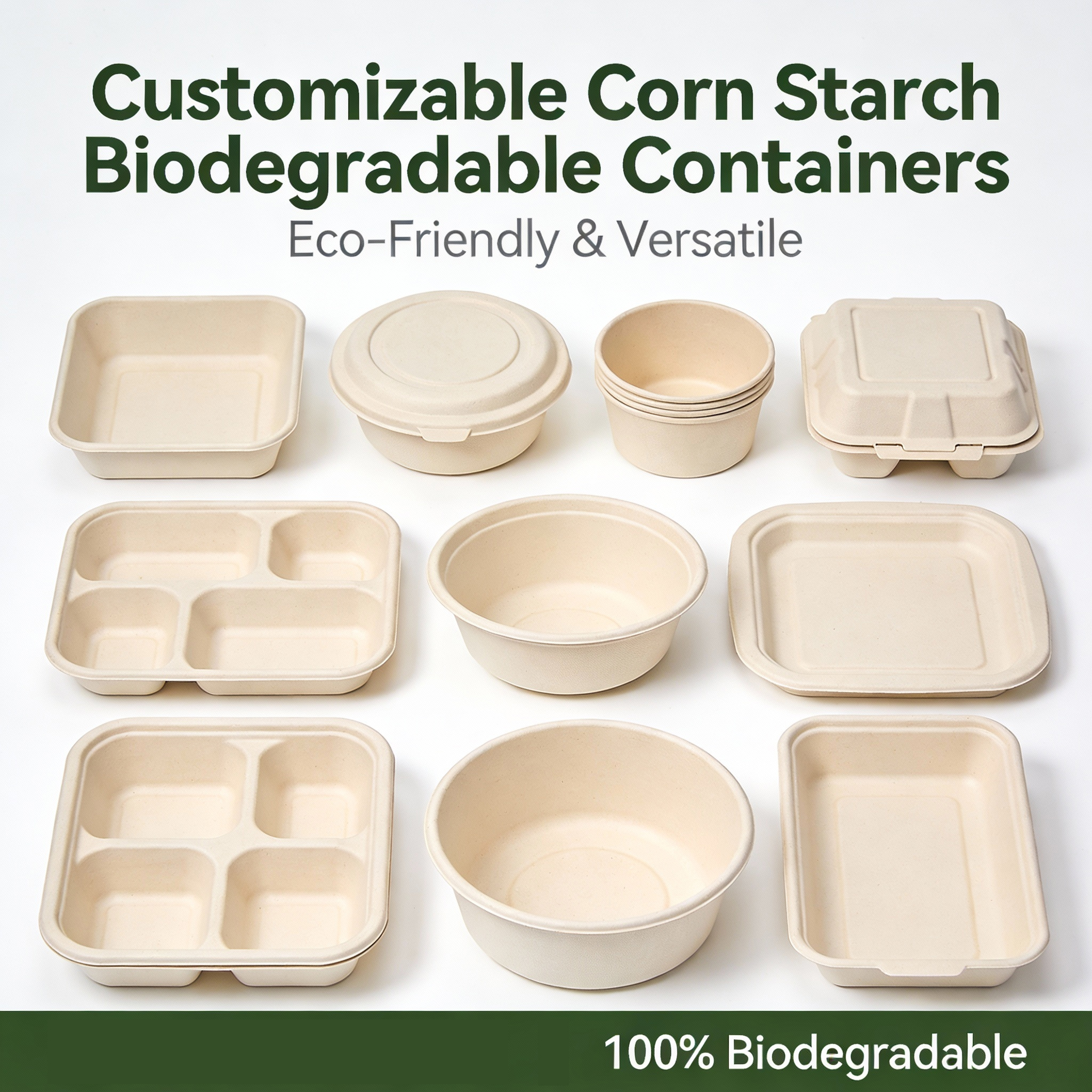 Factory Direct 100% Compostable Biodegradable Corn Starch Disposable Food Container Set Custom Design Leak Proof Microwave Safe