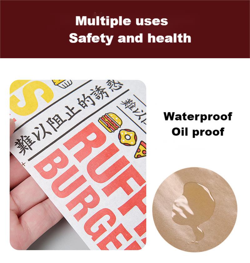 Food Grade Greaseproof Papers Oil-Proof Wrapping Wax Wrap Paper for BBQ Sandwich Hamburgers