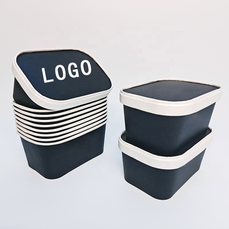 Customized Packaging Boxes Takeaway Disposable Biodegradable Paper Black Takeaway Food Container