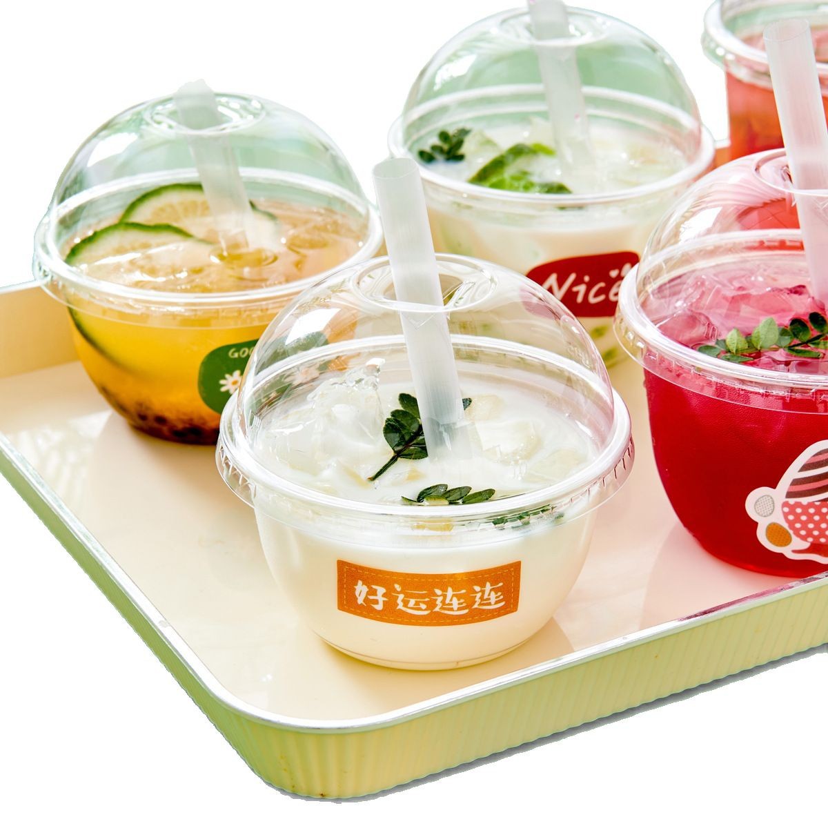 Clear Biodegradable 95MM Disposable Plastic Cups with Lids Straw Freezer Iced Coffee Smoothie Cold Drinks Cup