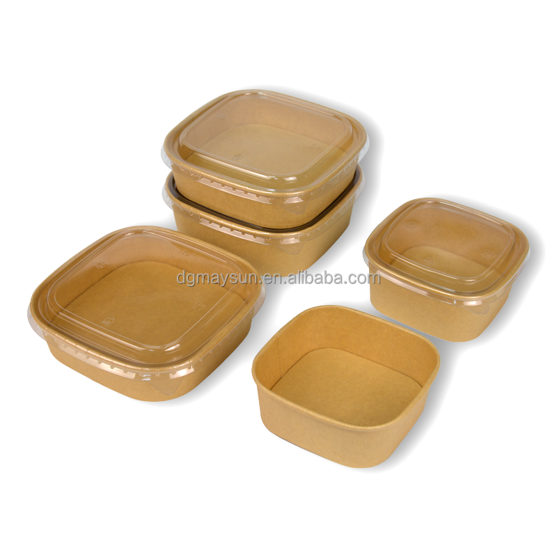 Disposable Round Paper Soup Bowl Rectangle Paper Food Container 750ML Biodegradable Take Away Kraft Paper Salad Bowl