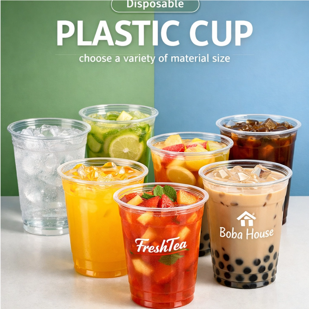 Custom Logo Disposable PET Plastic Cups with Lids 8/12/16oz Clear Takeaway Cups for Outdoor Picnic Iced Coffee Bubble Tea