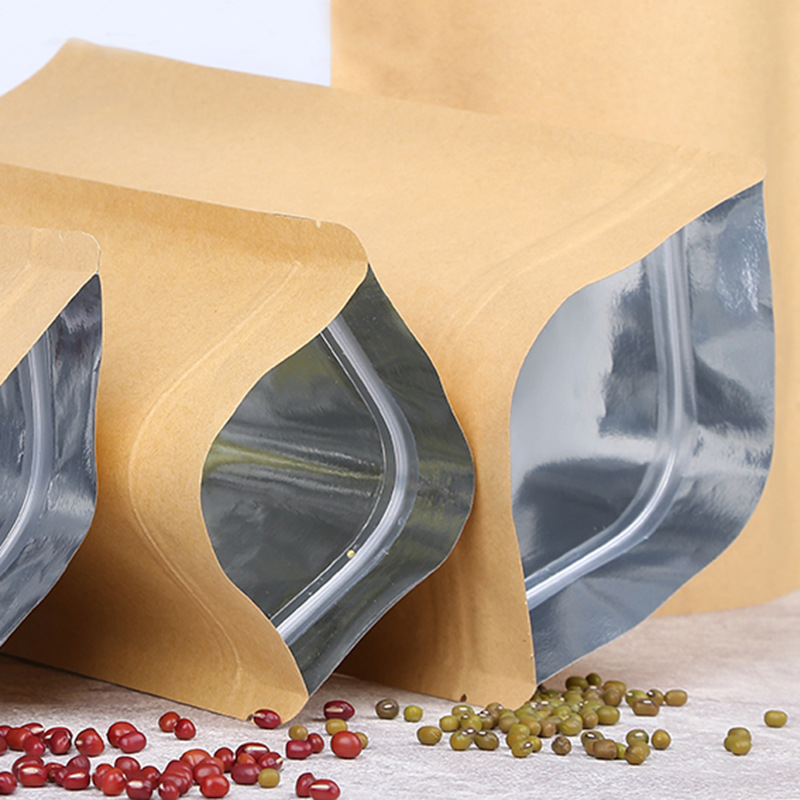 In Stock Brown Kraft Paper Stand Up Pouch Coffee Tea Cookie Candy Nut Food Grade Aluminum Foil Packaging Bag Doypack With Zipper