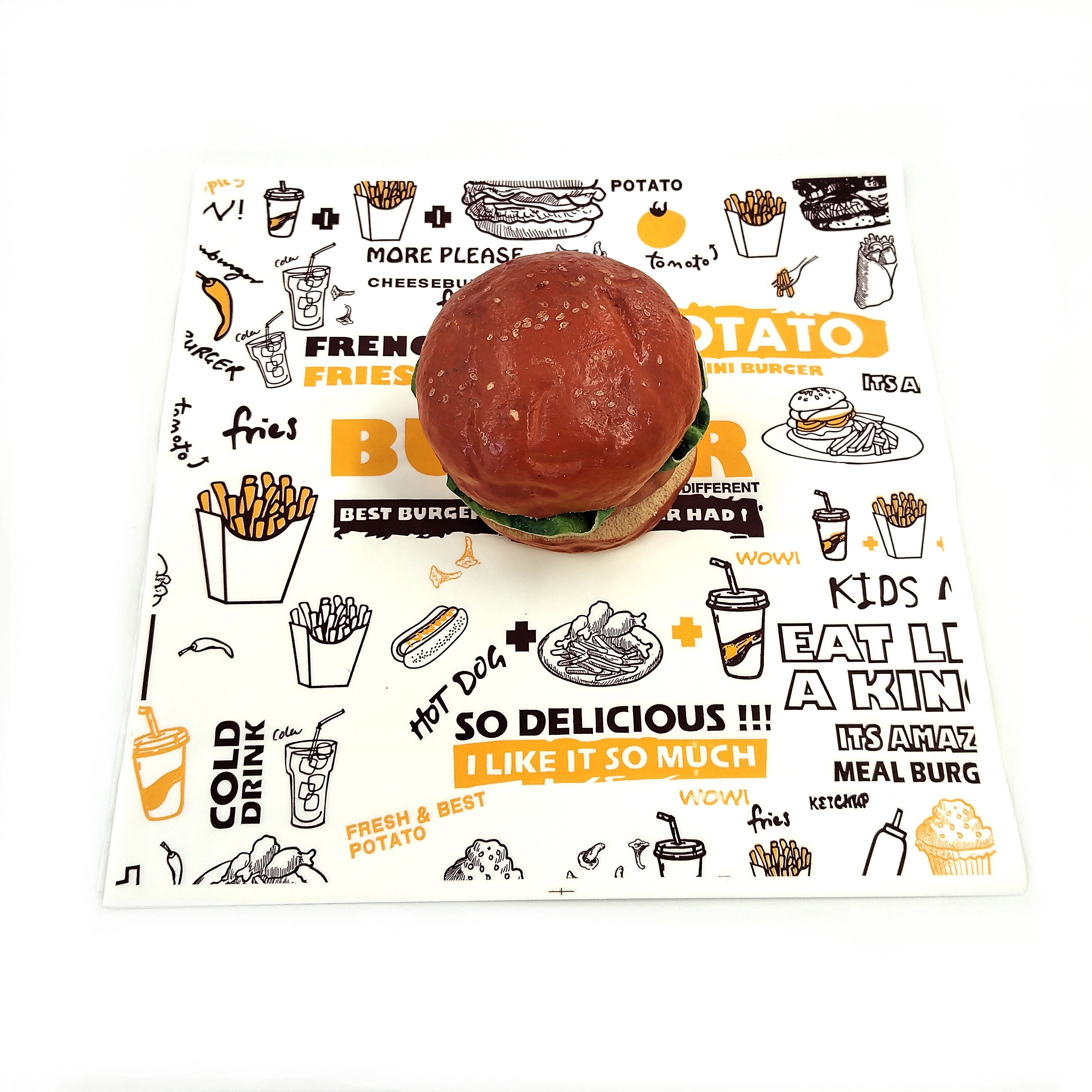 Custom Printed Waterproof Wax Food Wrapping Paper Greaseproof Sandwich Burger Packaging Sheets Fast Food Restaurant Takeaway