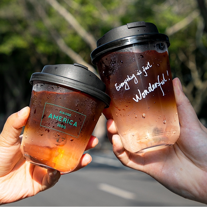 Cundao Custom Logo Printed 12/14/16/18/20oz U Shape PET Disposable Cold Drink Boba Tea Ice Coffee Plastic Cups With Lids