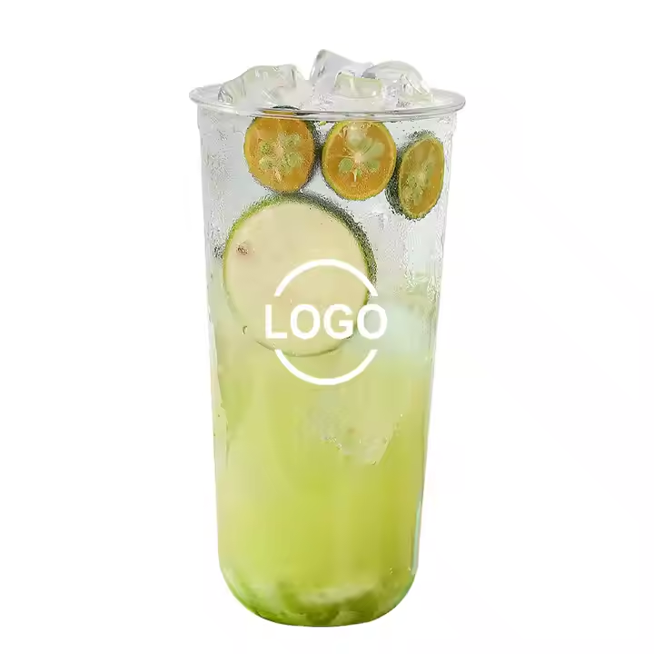 Customized Disposable PET Plastic Cups Clear U-Shaped Lid For Takeaway Cold Drinks Ice Coffee Lemon Juice Bubble Tea Vodka Milk
