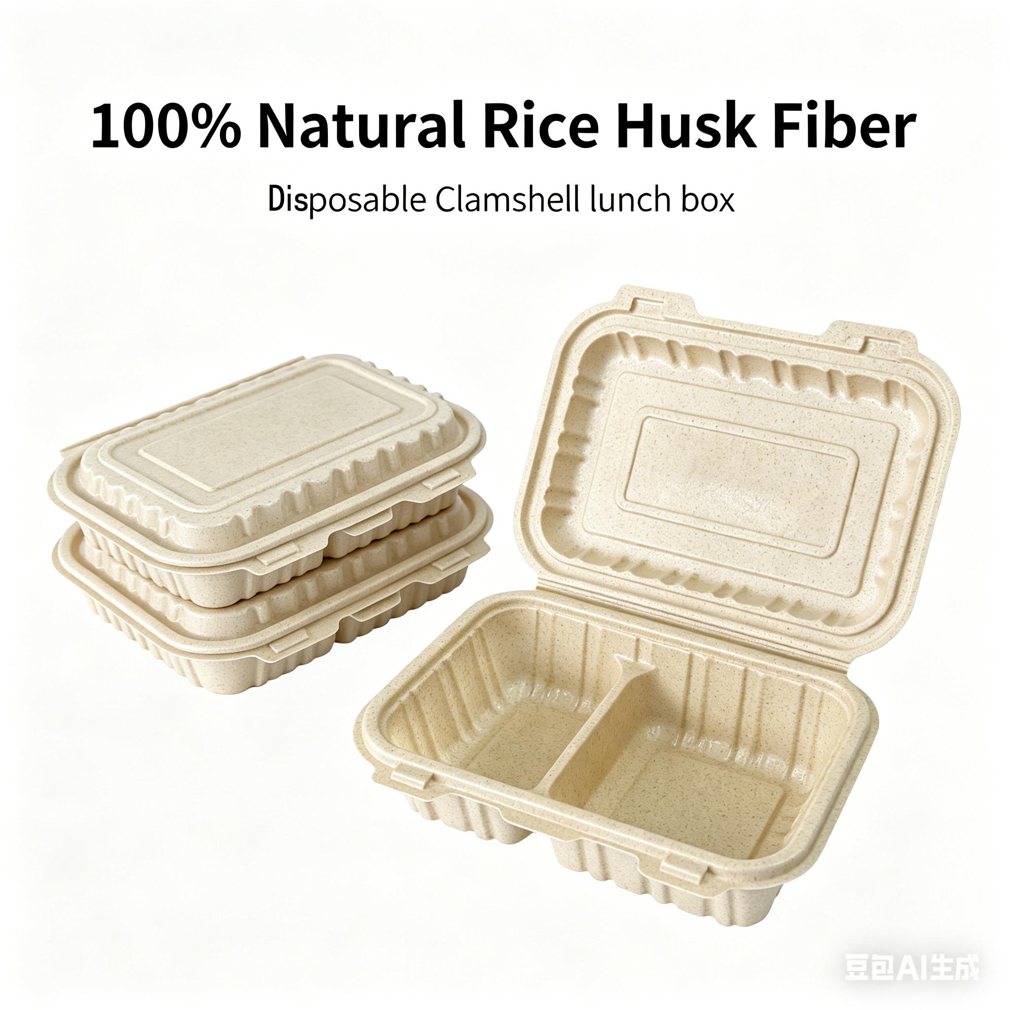 Disposable Biodegradable Compostable LFGB Certified Microwavable BPA Free 1300ml Lunch Boxes Lid Restaurant Takeaway Food