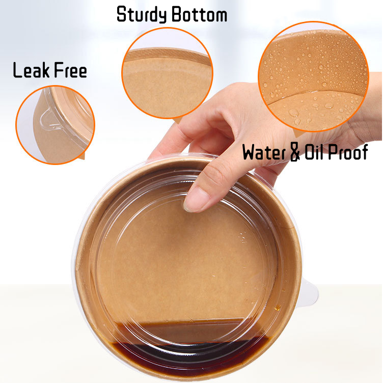 Microwave Safe Food Grade Kraft Disposable Hot Soup Take Away Biodegradable Lunch Disposable Paper Boxs Soup Bowl With Lid