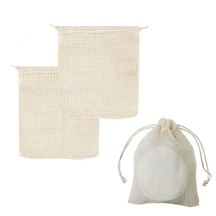 Factory Wholesale Cotton Mesh Fruit Bags with Drawstring Cotton Mesh Storage Bags