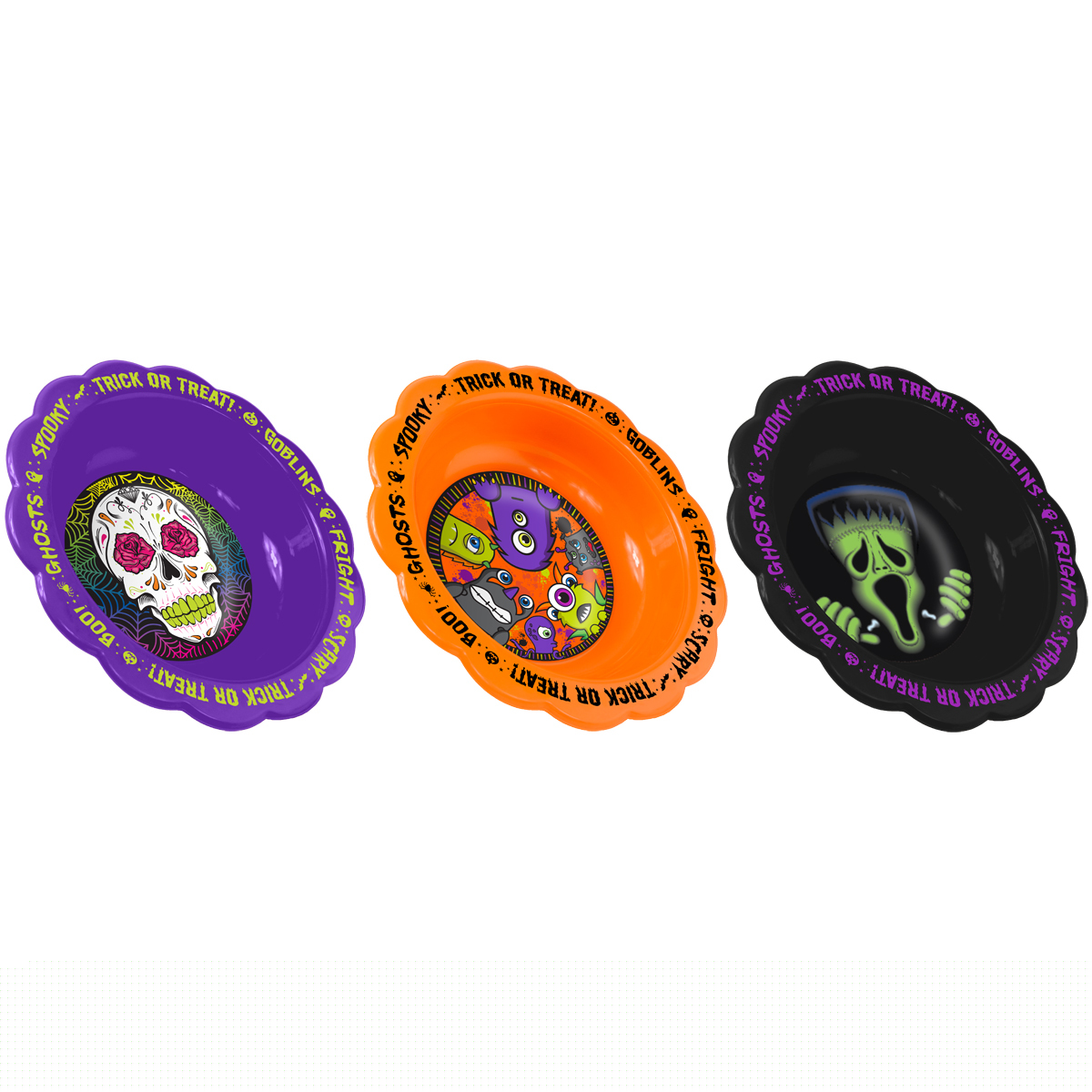 BSCI Certified Custom Designed PP Material Deep Salad Bowl Halloween Party Kitchen Bowl Plant Pattern Home Plate Dish Certified