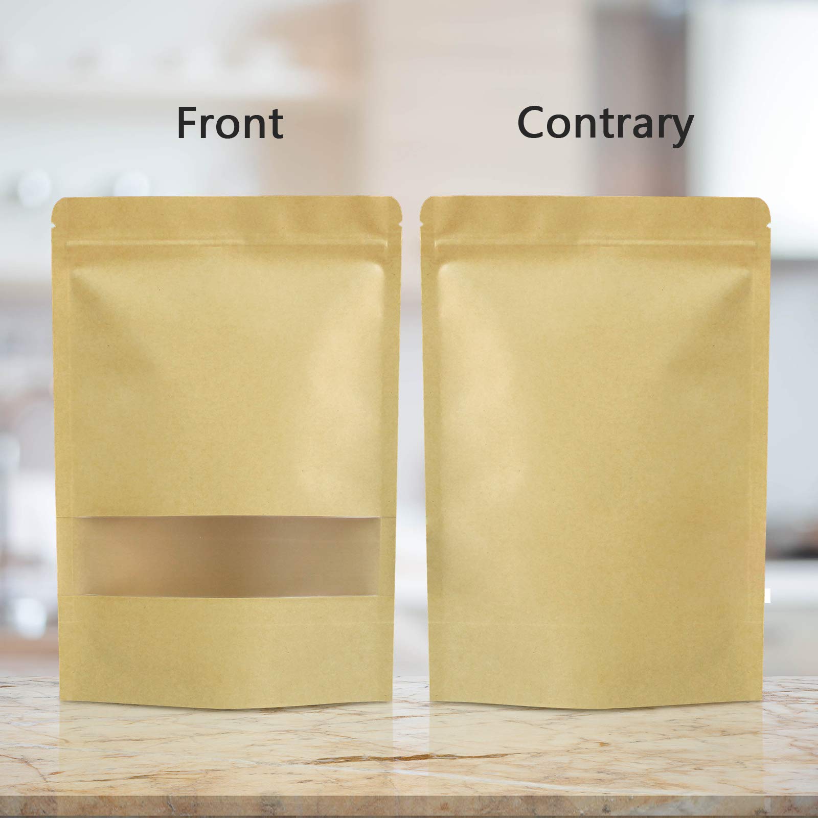 Paper Stand-up Pouches Flat Bottom Ziplock Craft Food Packaging Sack Packets Zipper Frosted Matte Window Kraft Paper Bag