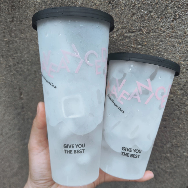 Custom logo Printed Disposable Cold Hot Drink Frosted Hard Plastic Cup clear pp Boba Cup Bubble Tea Plastic Cups with Lids