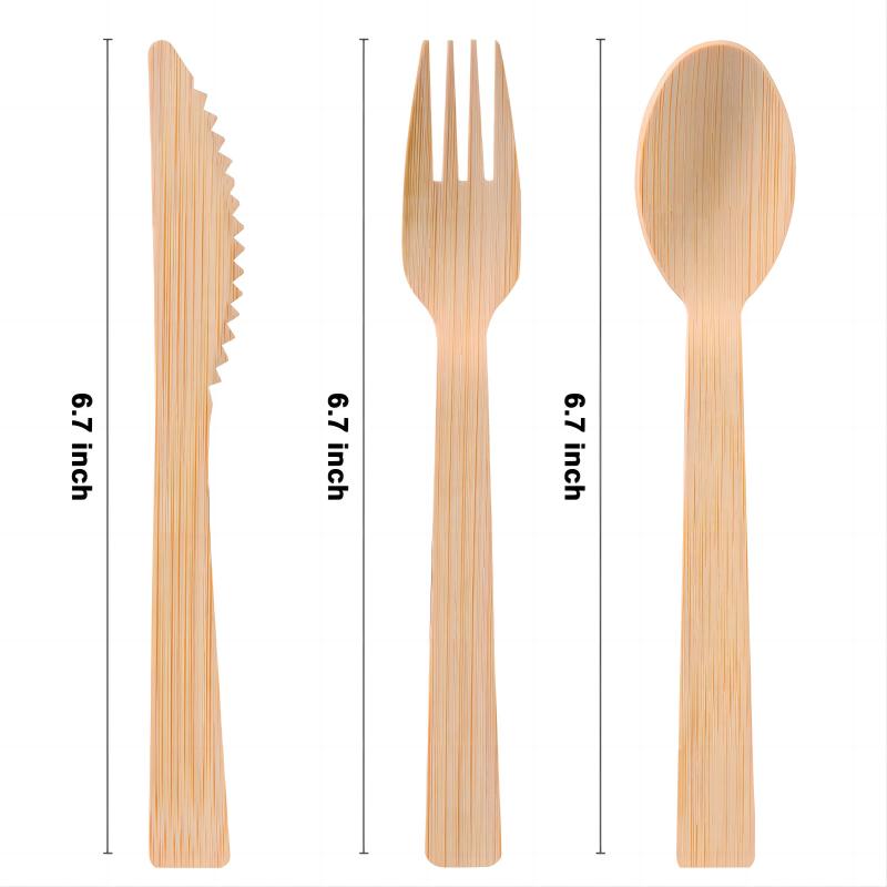 Biodegradable Natural Bamboo Handle Cutlery Disposable Cutlery Set With Bag Compostable Eco-Friendly