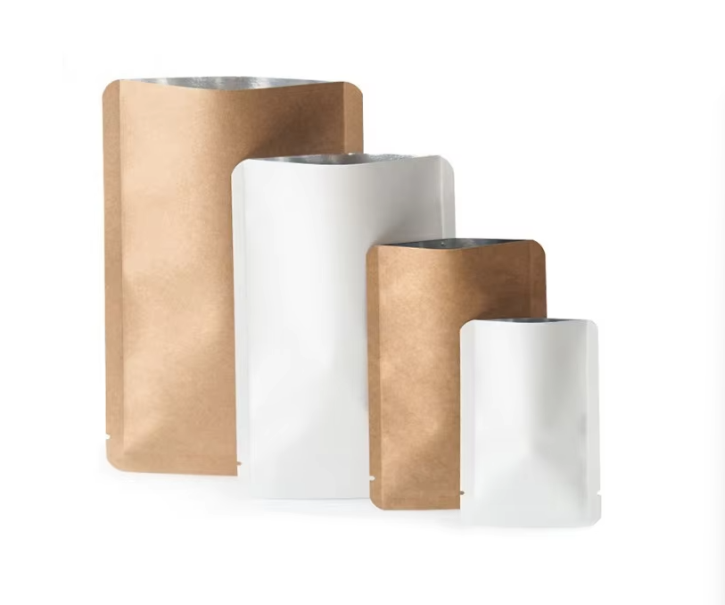 High Quality Eco Friendly Kraft Paper Bag Flat Bottom Heat Sealable Pouch For Snacks Spices And Pet Food Storage