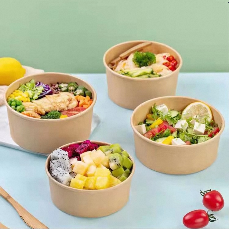 Disposable Single Wall Biodegradable Kraft Paper White Soup Bowl &amp; Lid With Recycled Materials For Takeout Food Packaging