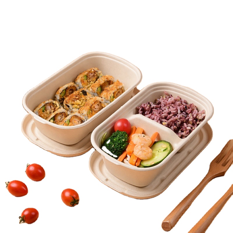 Disposable Tableware Compostable Microwave Biodegradable Sugarcane Fast Food Boxes Bagasse Take Away Container with Lid