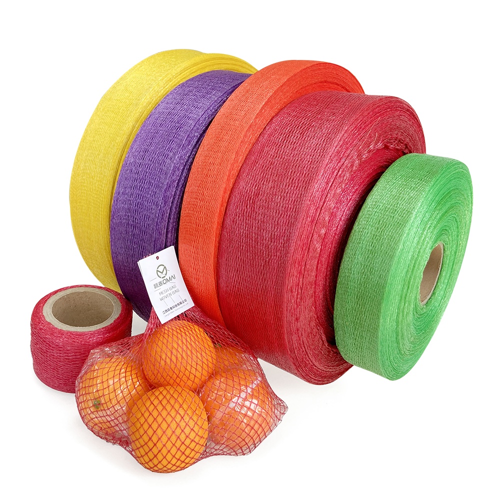 Custom PE Knitted Tubular Net Roll Mesh Bag Sleeves For Orange Fruits Onion Potato Packaging