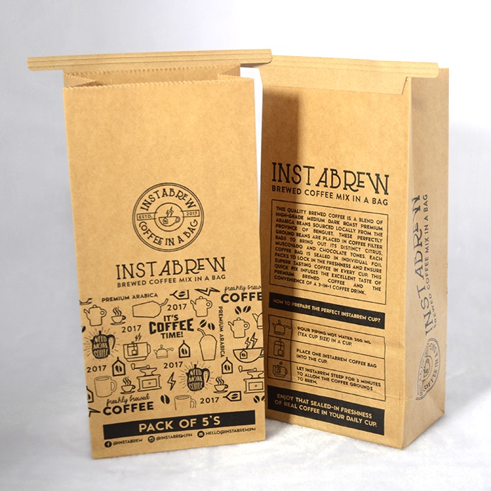 Custom Logo Biodegradable Recyclable PE Material Kraft Paper Coffee Bean Bag with Tin Tie Food Packaging for Kraft Storage