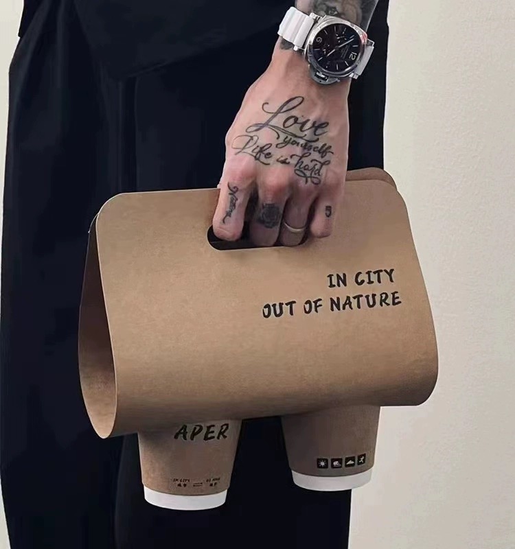 Custom Printed Disposable 2 Cup Carrier Take Away To Go Kraft White Cardboard Milk Tea Coffee Paper Cafe Cup Holders