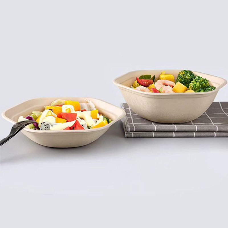Disposable Environmentally Friendly Sugarcane Paper Biodegradable Lunch Box Salad Bowl with Embossing 90-Day Degradation