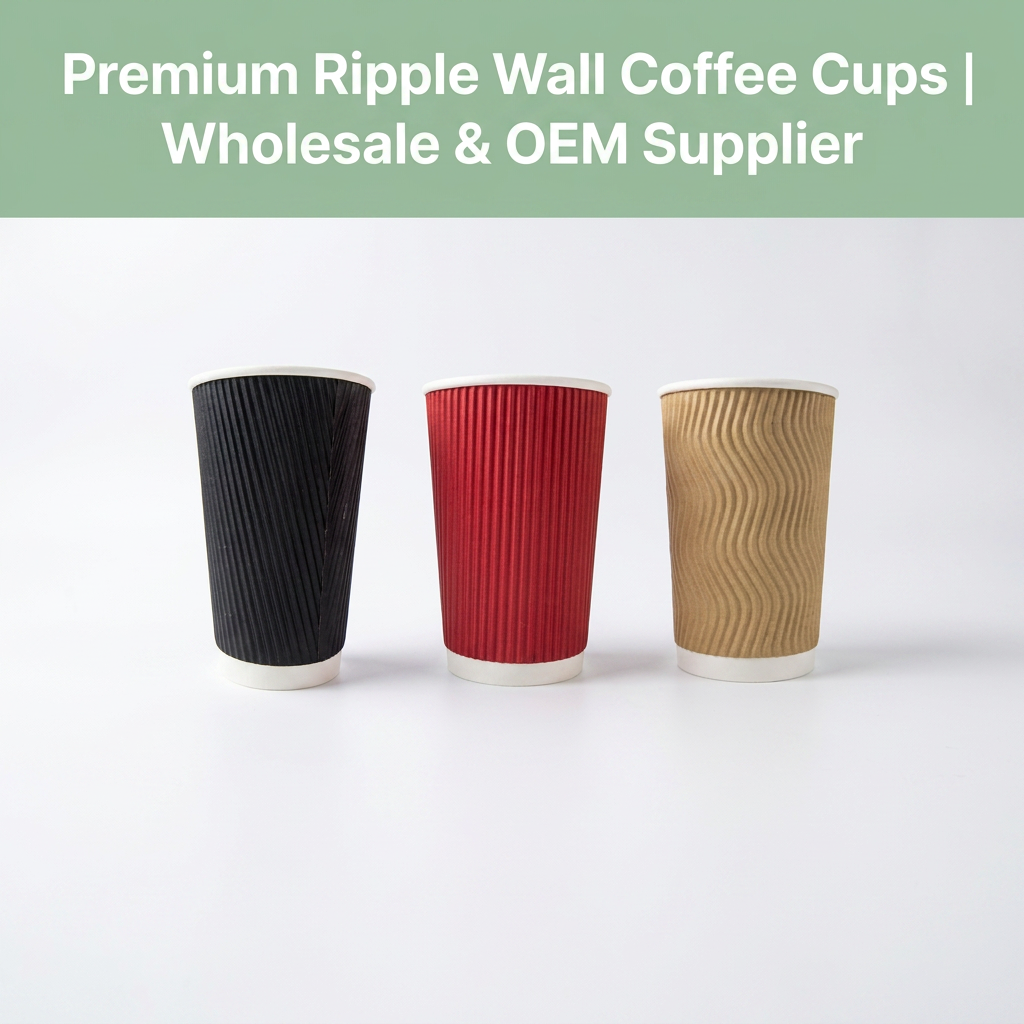Ripple Wall Disposable Paper Coffee Cups 8oz 12oz 2 Sizes, Burgundy &amp; Khaki 25Pcs/Bag No Lid