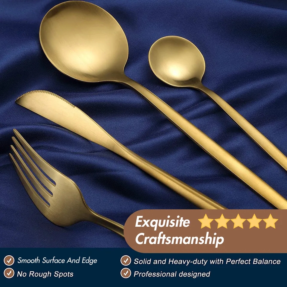 High Quality 4Pcs Portuguese Matte Polish Stainless Steel Flatware Set Gold Silverware For Wedding Events