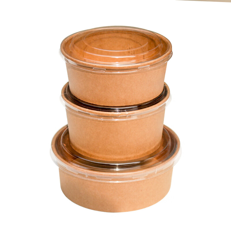 Custom Print Eco-Friendly Disposable Kraft Paper Lunch Bowls 24oz Lid Biodegradable Compostable Microwave Safe For Soup Salad