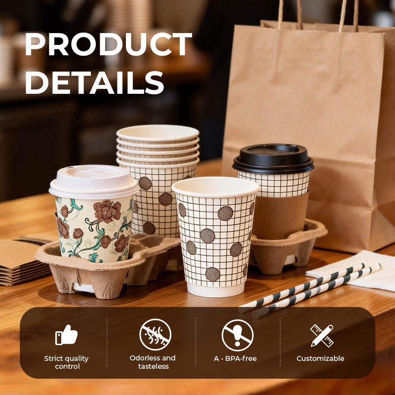 Biodegradable PLA Lined Paper Cup with Compostable Lid, Eco Friendly Disposable Cup for Sustainable Catering