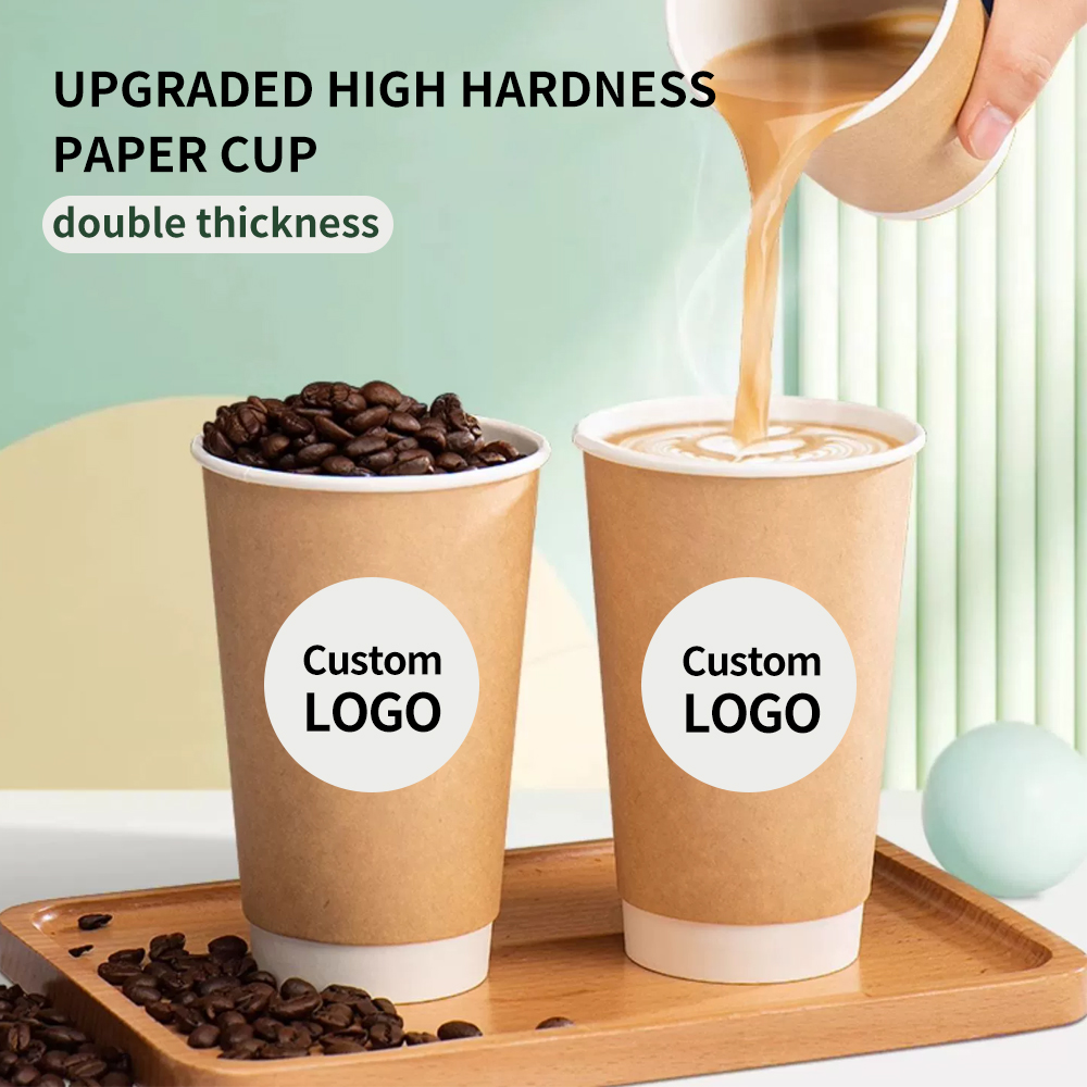 Custom Logo Design Disposable Latte Coffee Paper Cup for Hot Drink Double Wall Insulation Thickened Tea Paper Cup Biodegradable